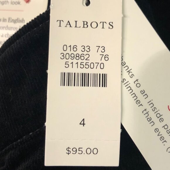 NWT Talbots The Flawless Five-Pocket Cord Straight-Leg Black Corduroy Pants 4 - Picture 12 of 13